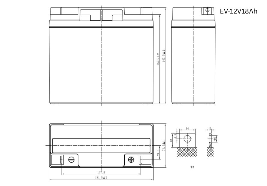 Terminal of E4EV's 12V 18Ah Sealed Lead Acid Battery