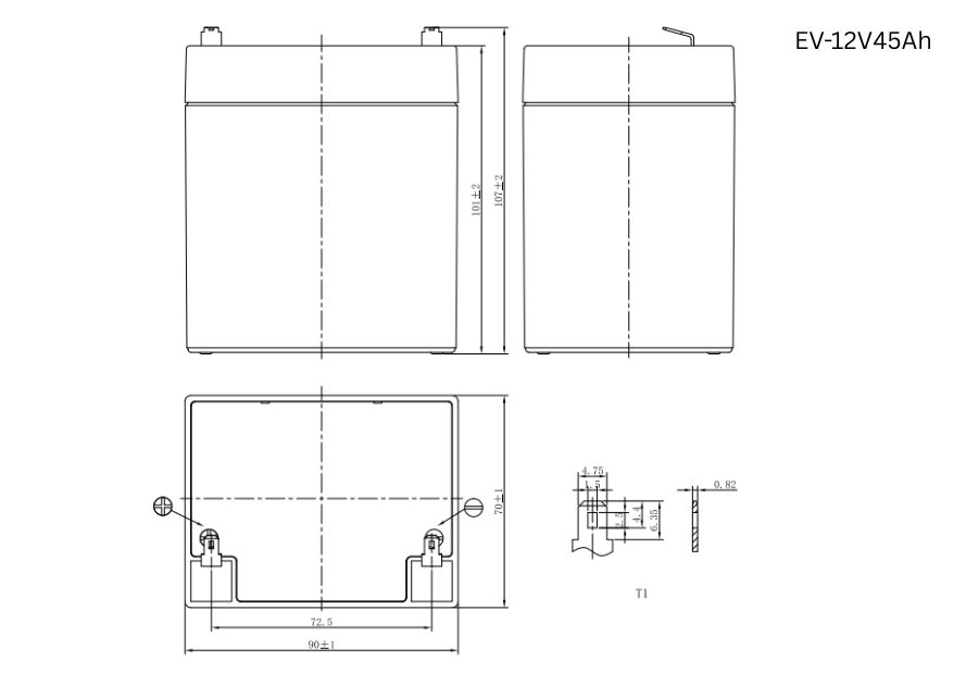 Terminal of e4ev 12v 45Ah Sealed Lead Acid Battery in Kuwait