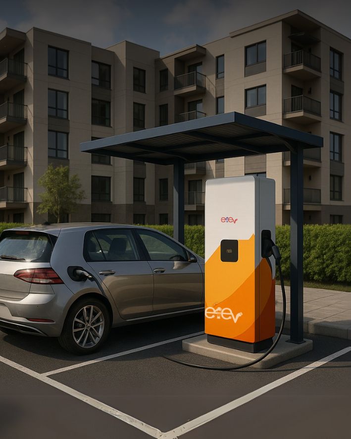 An EV charging station in Kuwait, installed by an ev charging station company called E4EV